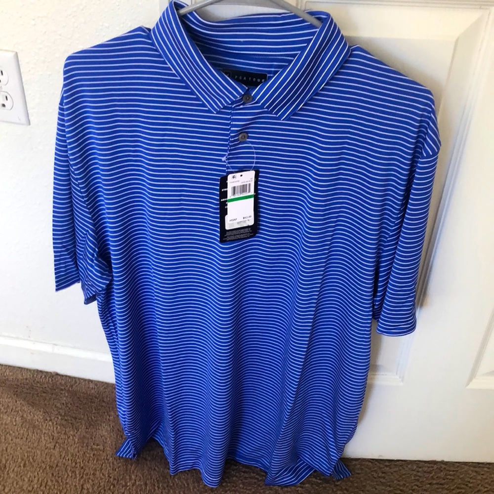 PGA Tour blue and white striped polo